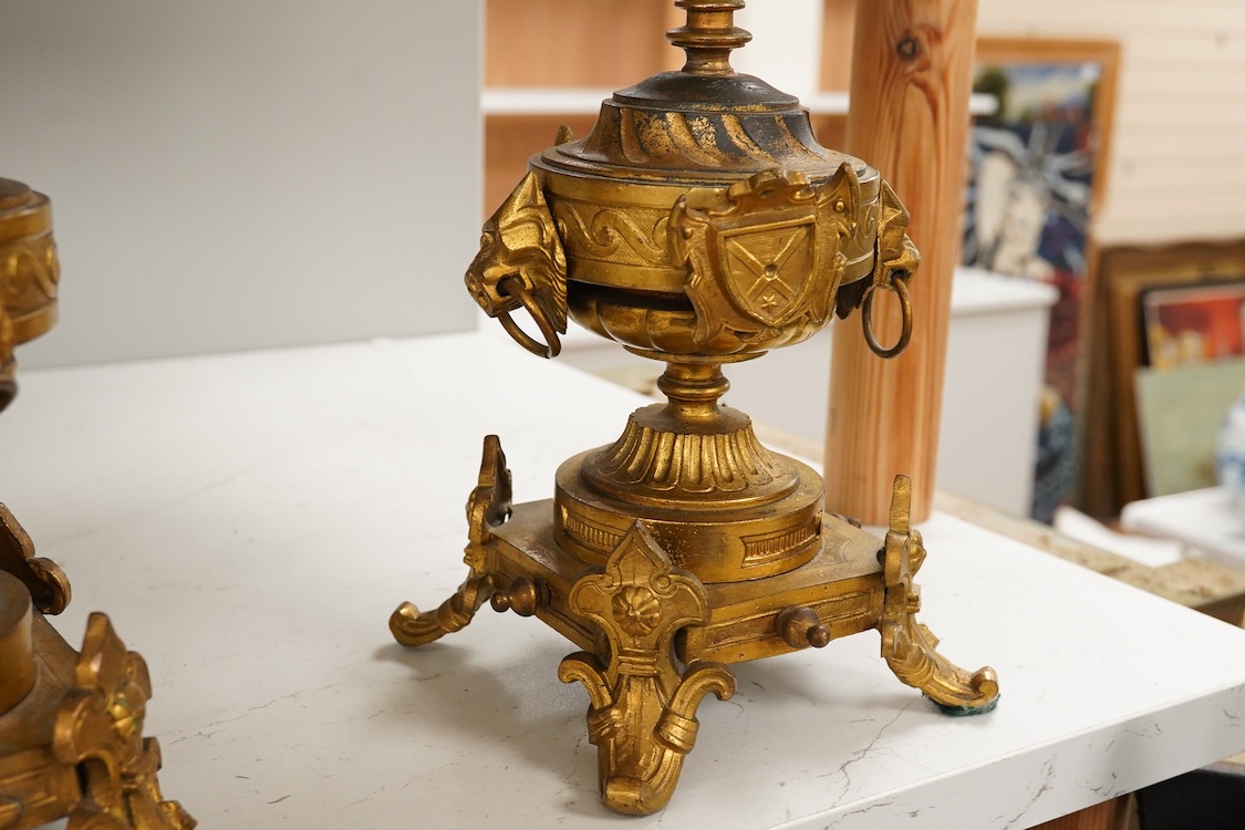 A pair of late 19th century French ormolu candlesticks, 37cm